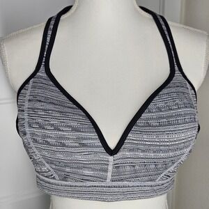 Athleta Sports Bra Black White Heathered Racerback Support XL